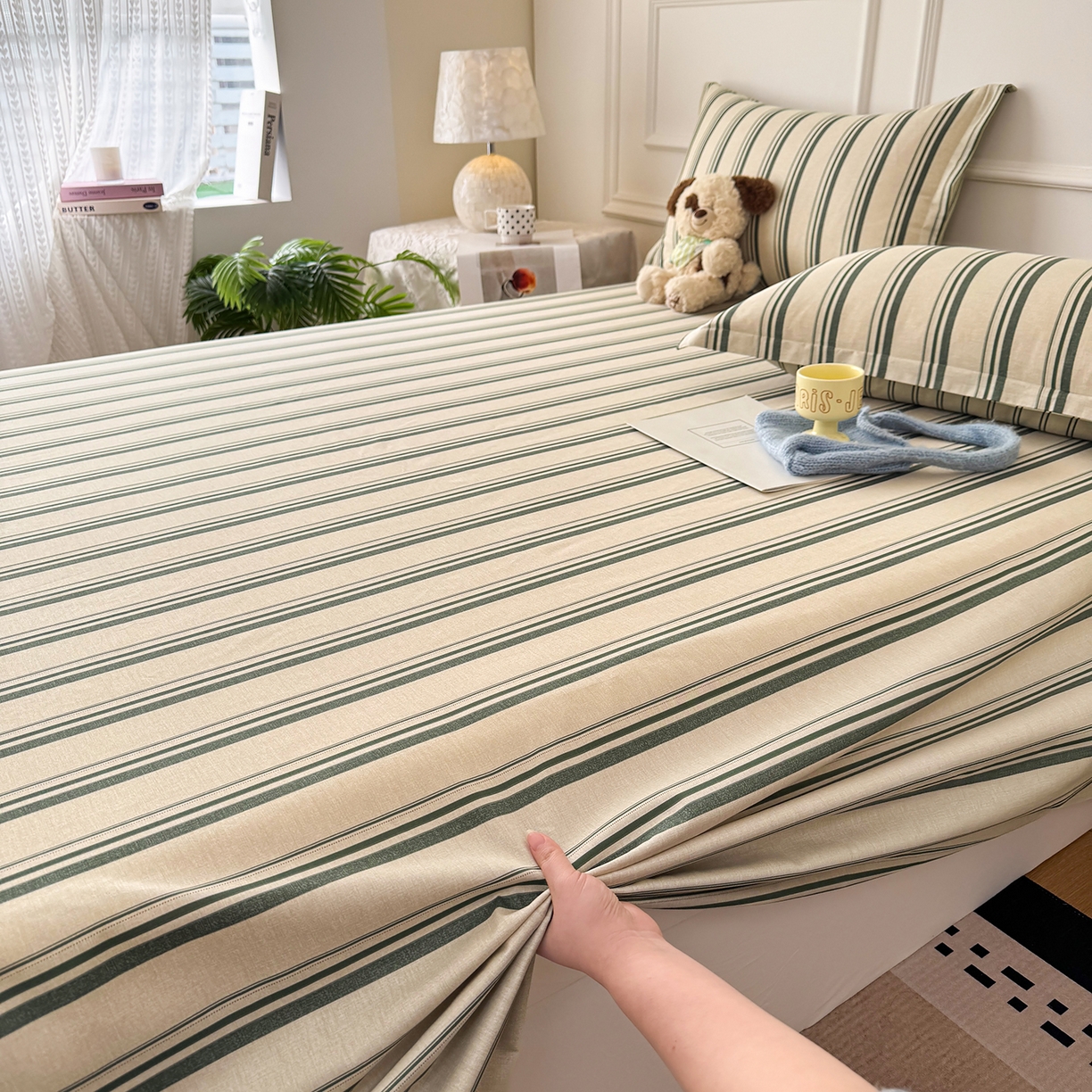 91家纺网 家纺一手货源 找家纺 壹贝家纺 2026新款全棉喷气印花床单系列 条纹