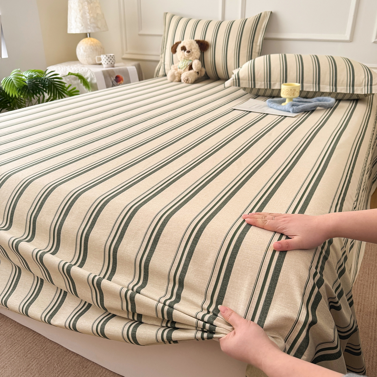 91家纺网 家纺一手货源 找家纺 壹贝家纺 2026新款全棉喷气印花床单系列 条纹