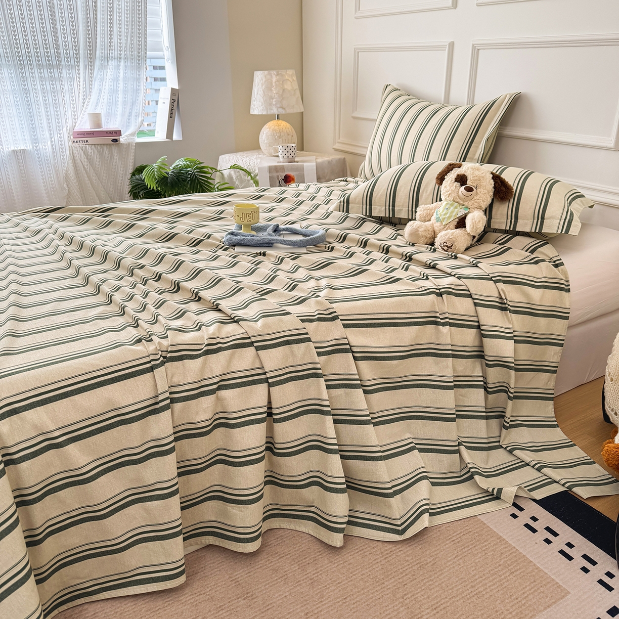 91家纺网 家纺一手货源 找家纺 壹贝家纺 2026新款全棉喷气印花床单系列 条纹