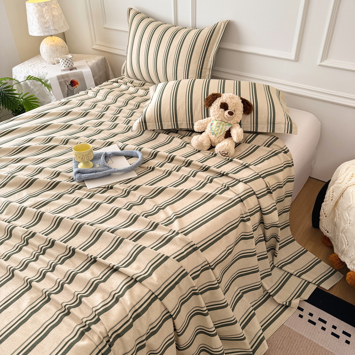 91家纺网 家纺一手货源 找家纺 壹贝家纺 2026新款全棉喷气印花床单系列 条纹