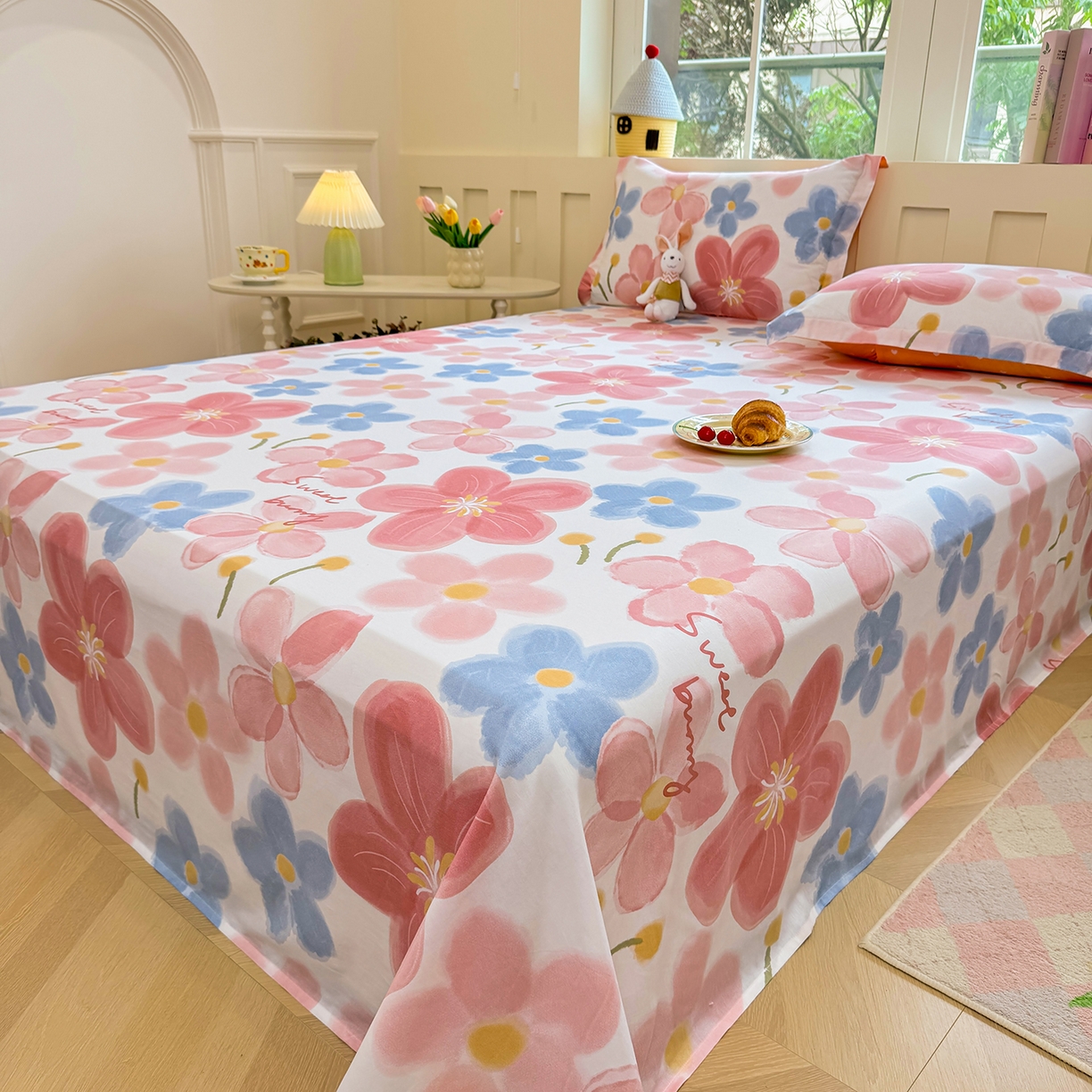 91家纺网 家纺一手货源 找家纺 壹贝家纺 2026新款全棉喷气印花床单系列 夕颜花开