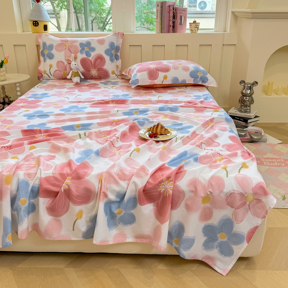 91家纺网 家纺一手货源 找家纺 壹贝家纺 2026新款全棉喷气印花床单系列 夕颜花开