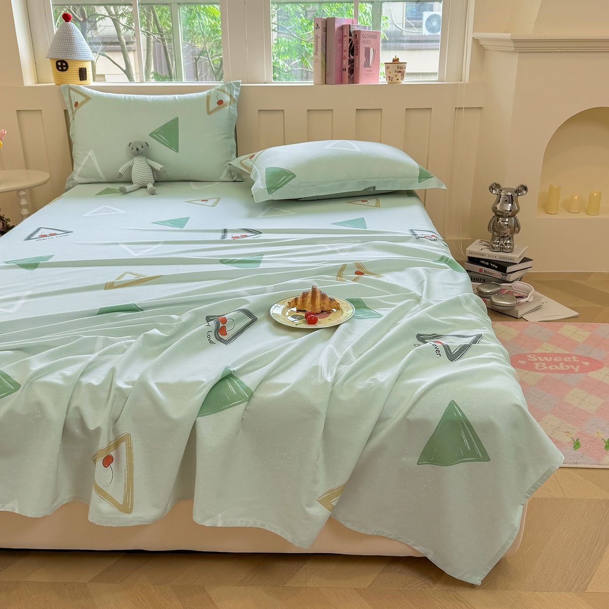 91家纺网 家纺一手货源 找家纺 壹贝家纺 2026新款全棉喷气印花床单系列 小可布丁