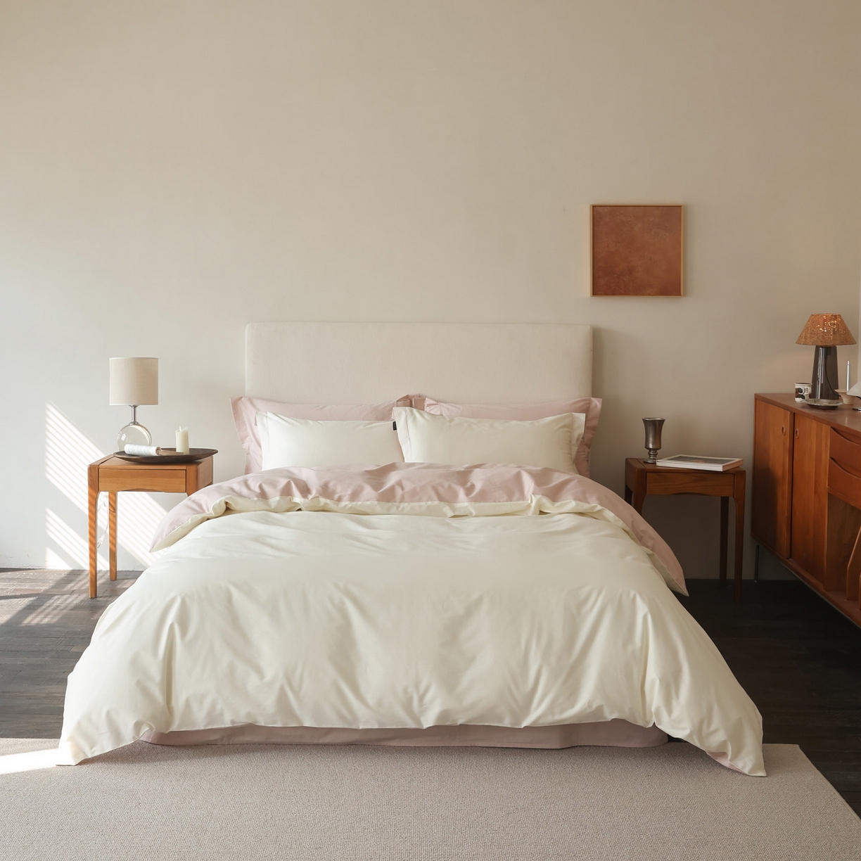 91家纺网 家纺一手货源 找家纺 （总）万盛家纺 2026新款全棉40支极简风拼色四件套（居家风格）