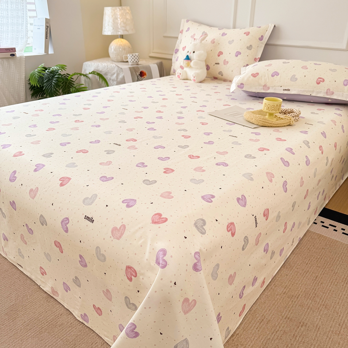 91家纺网 家纺一手货源 找家纺 壹贝家纺 2026新款全棉喷气印花床单系列 心相印