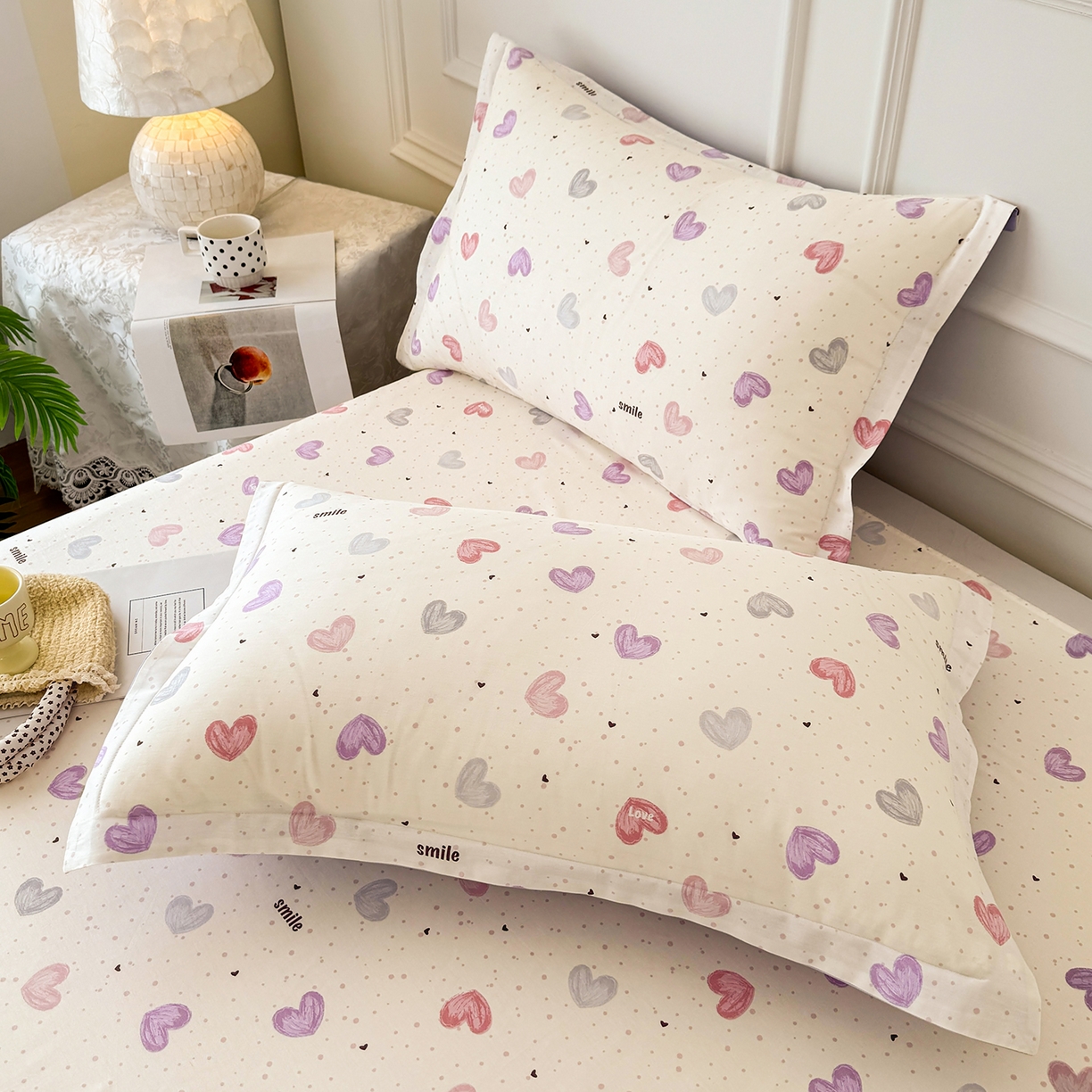 91家纺网 家纺一手货源 找家纺 壹贝家纺 2026新款全棉喷气印花床单系列 心相印