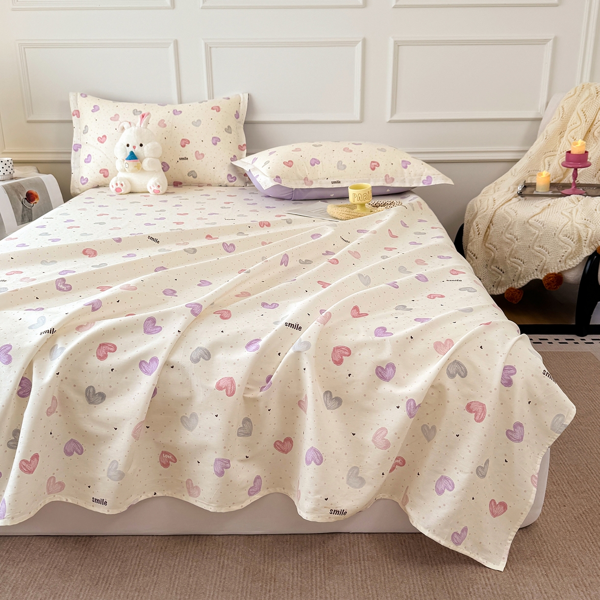 91家纺网 家纺一手货源 找家纺 壹贝家纺 2026新款全棉喷气印花床单系列 心相印