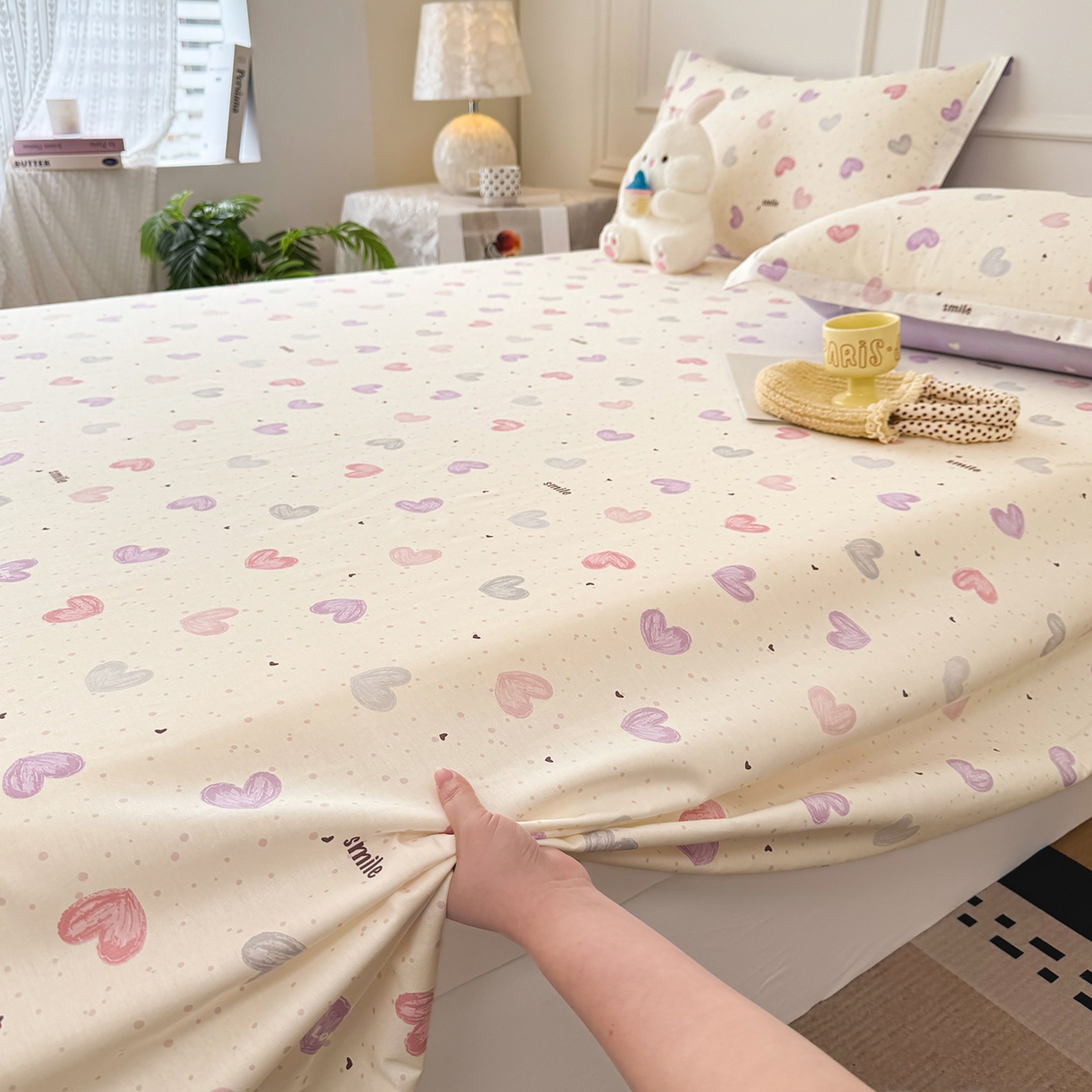 91家纺网 家纺一手货源 找家纺 壹贝家纺 2026新款全棉喷气印花床单系列 心相印