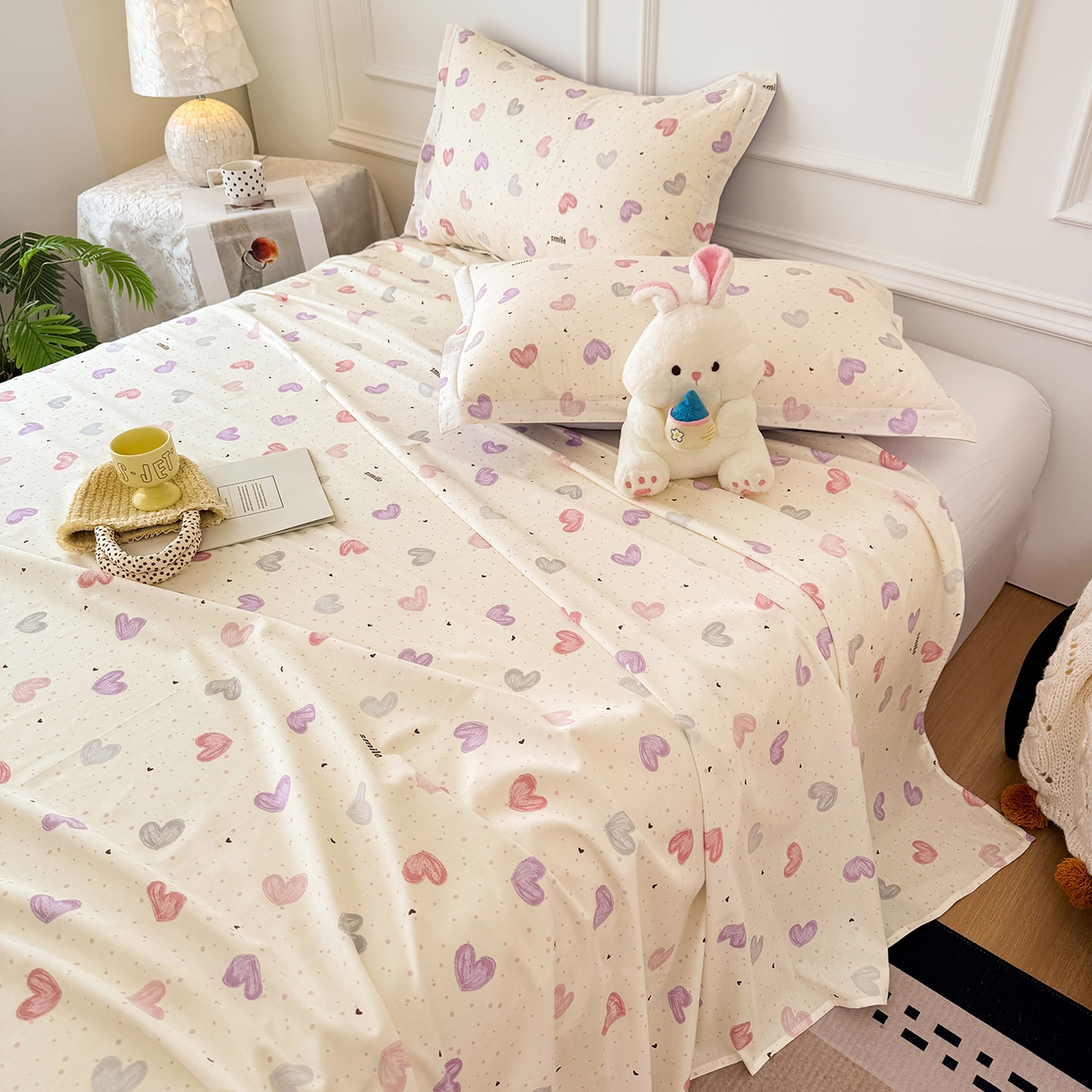 91家纺网 家纺一手货源 找家纺 壹贝家纺 2026新款全棉喷气印花床单系列 心相印