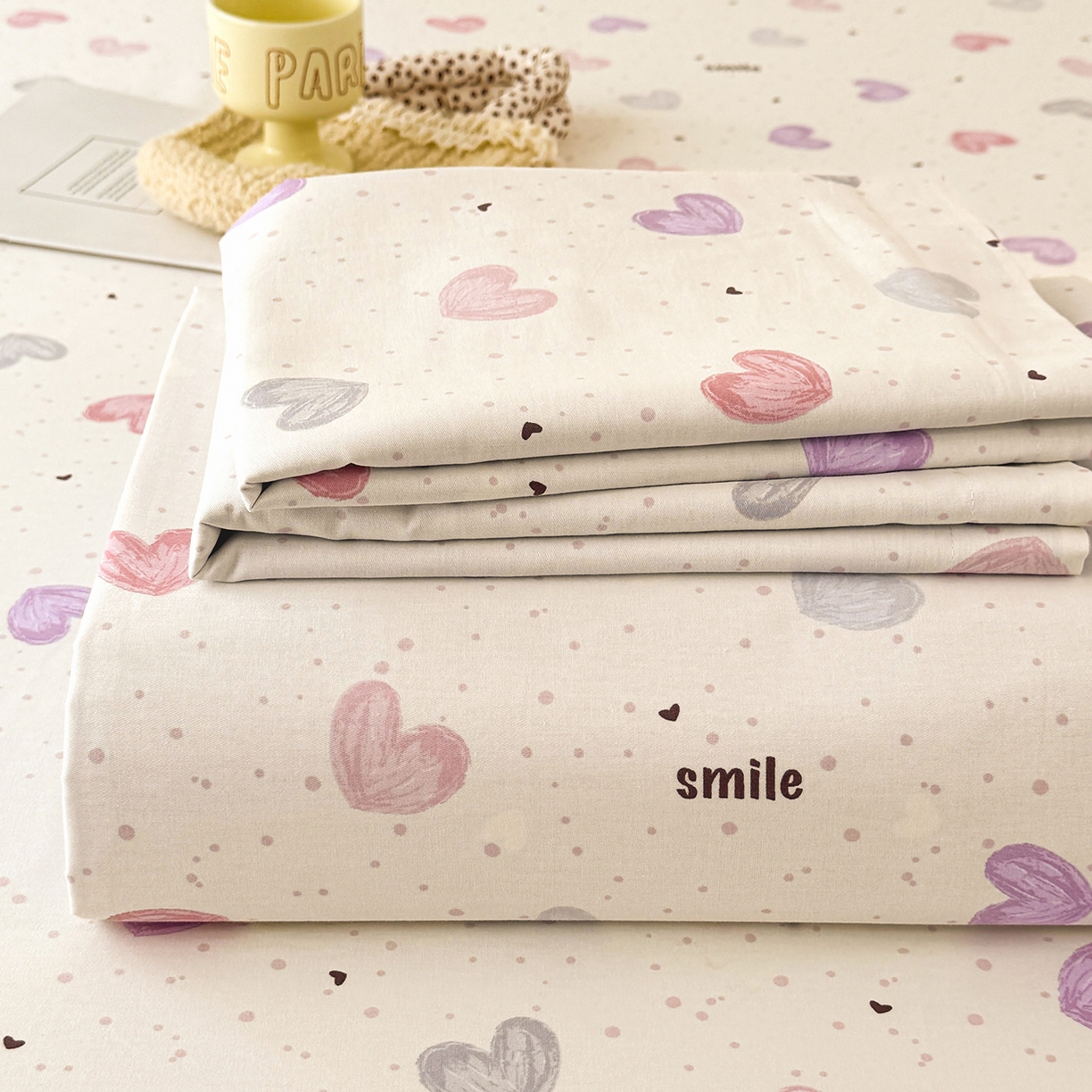 91家纺网 家纺一手货源 找家纺 壹贝家纺 2026新款全棉喷气印花床单系列 心相印