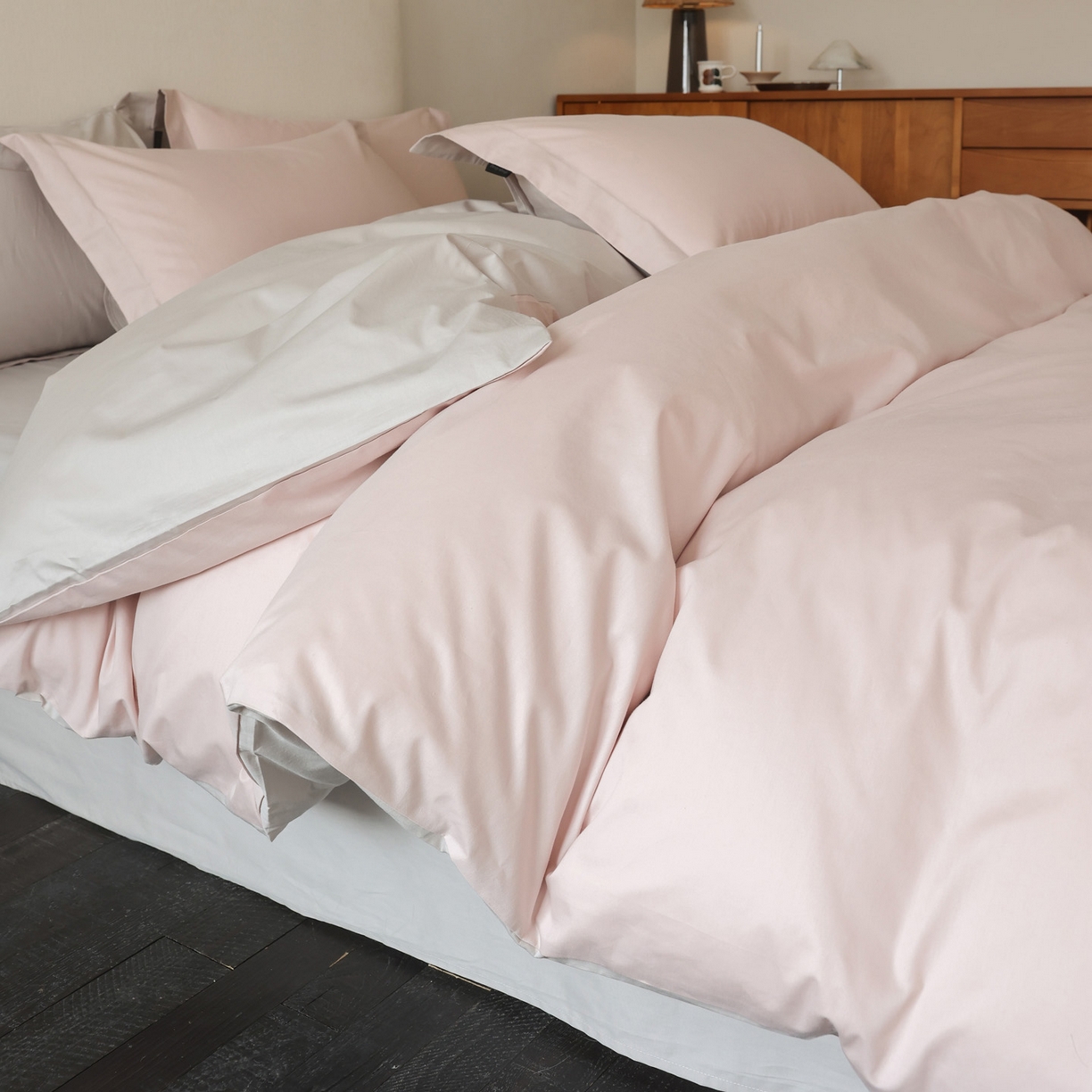 91家纺网 家纺一手货源 找家纺 （总）万盛家纺 2026新款全棉40支极简风拼色四件套（居家风格）