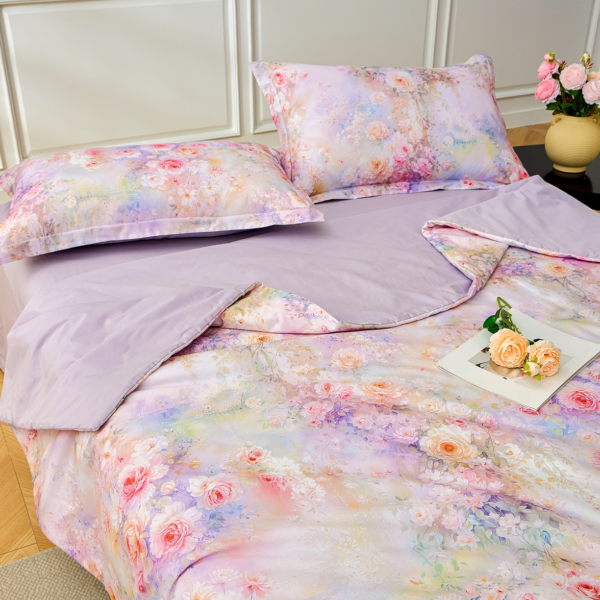 91家纺网 家纺一手货源 找家纺 元元家居（元元被业） 2026新款全棉纯棉13372印花两用夏被夏凉被空调被 红颜