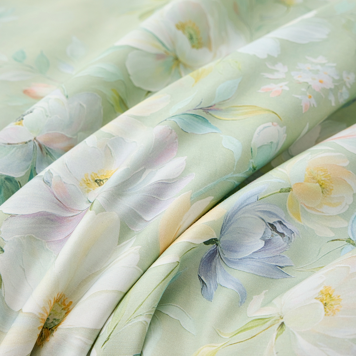 91家纺网 家纺一手货源 找家纺 元元家居（元元被业） 2026新款全棉纯棉13372印花两用夏被夏凉被空调被 花漾绿