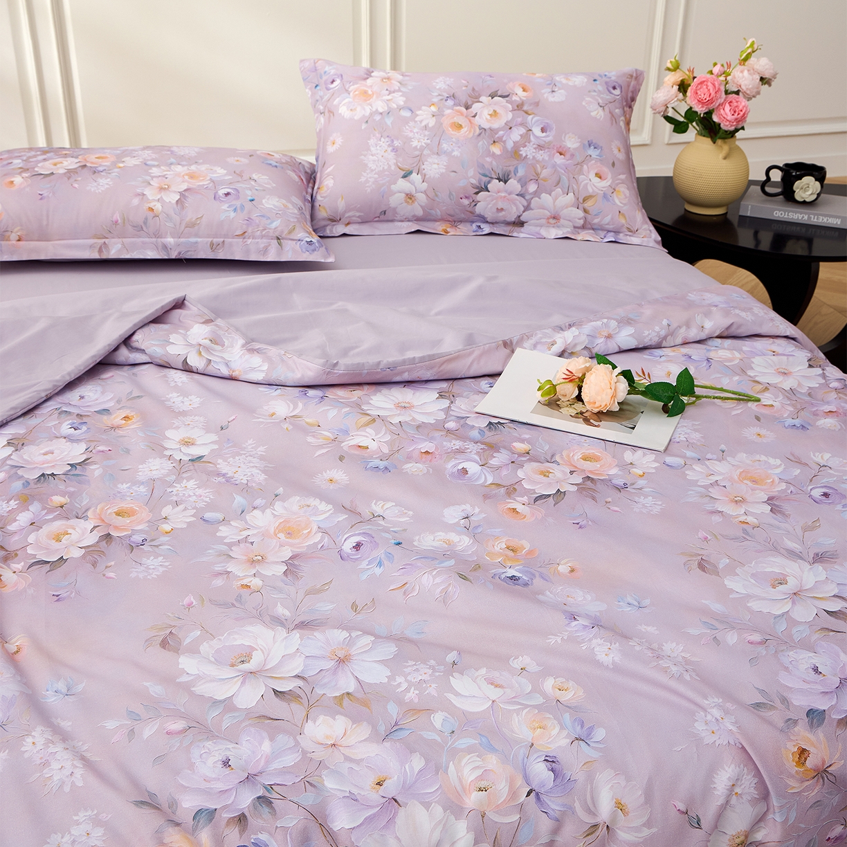 91家纺网 家纺一手货源 找家纺 元元家居（元元被业） 2026新款全棉纯棉13372印花两用夏被夏凉被空调被 花漾紫