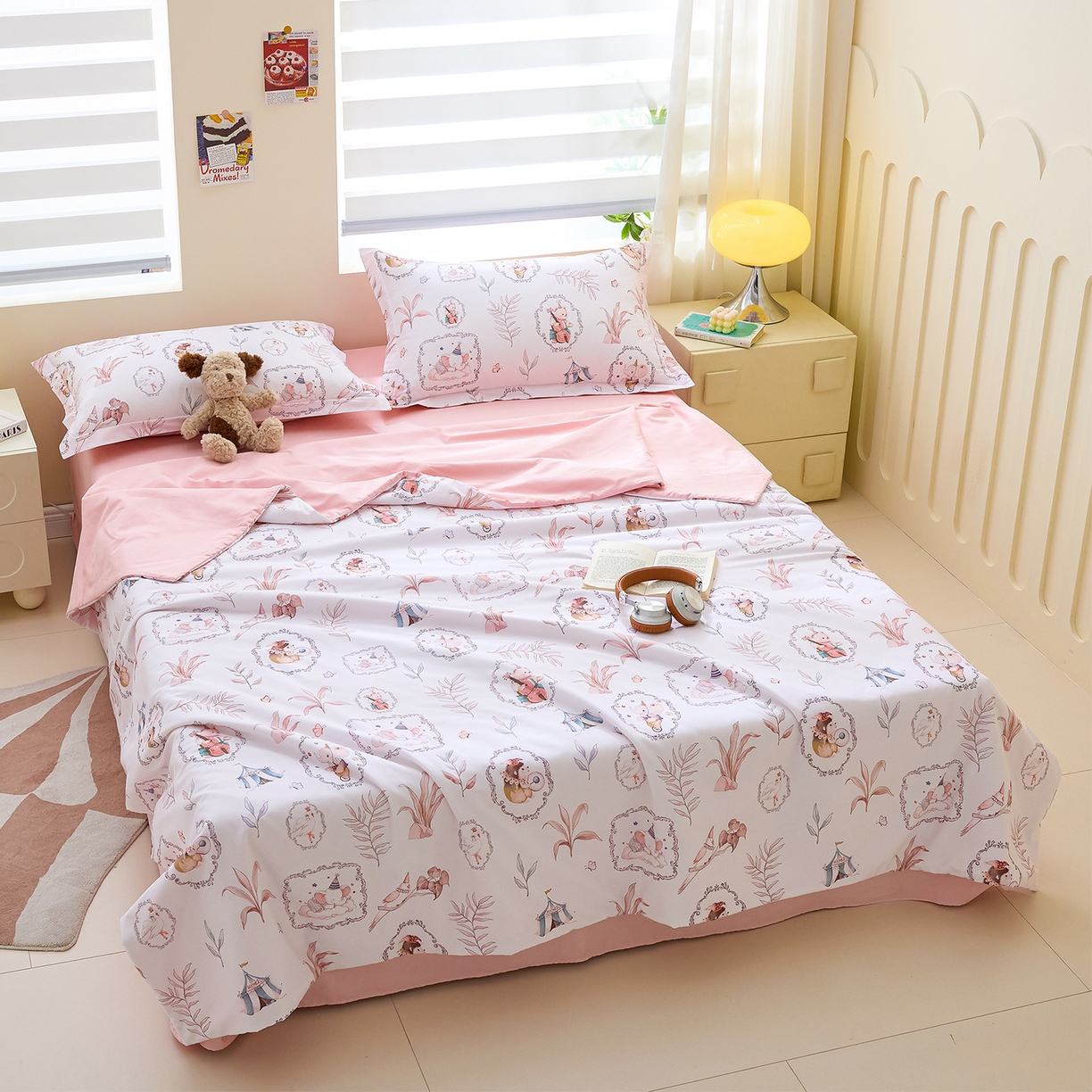 91家纺网 家纺一手货源 找家纺 元元家居（元元被业） 2026新款全棉纯棉13372印花两用夏被夏凉被空调被 乐园粉