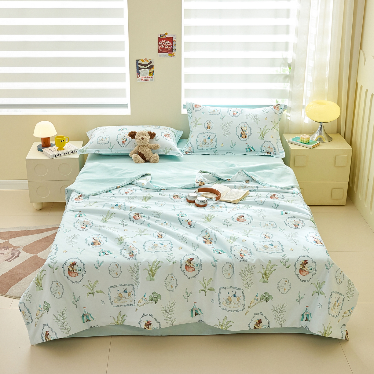 91家纺网 家纺一手货源 找家纺 元元家居（元元被业） 2026新款全棉纯棉13372印花两用夏被夏凉被空调被 乐园绿