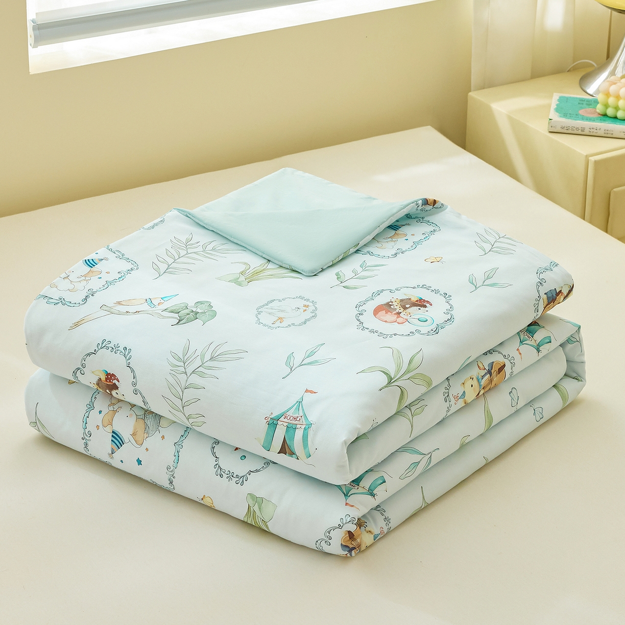 元元家居（元元被业） 2026新款全棉纯棉13372印花两用夏被夏凉被空调被 乐园绿