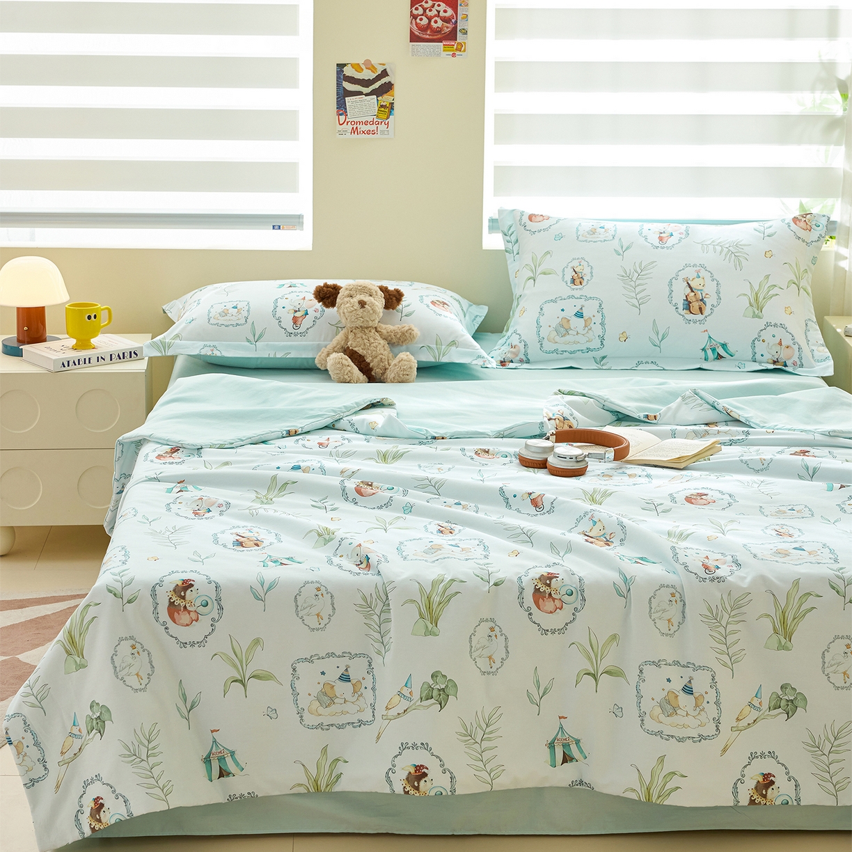 91家纺网 家纺一手货源 找家纺 元元家居（元元被业） 2026新款全棉纯棉13372印花两用夏被夏凉被空调被 乐园绿