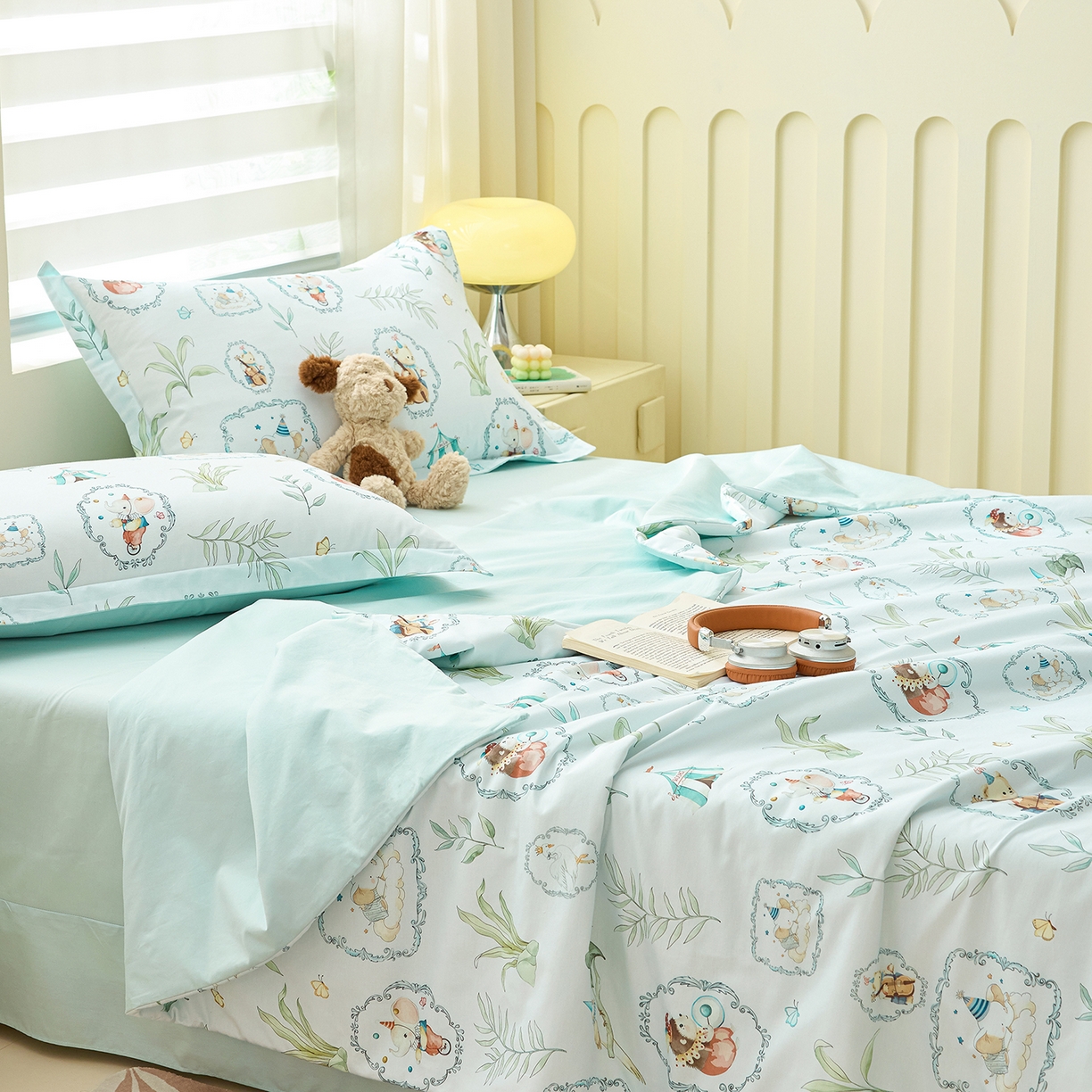 91家纺网 家纺一手货源 找家纺 元元家居（元元被业） 2026新款全棉纯棉13372印花两用夏被夏凉被空调被 乐园绿