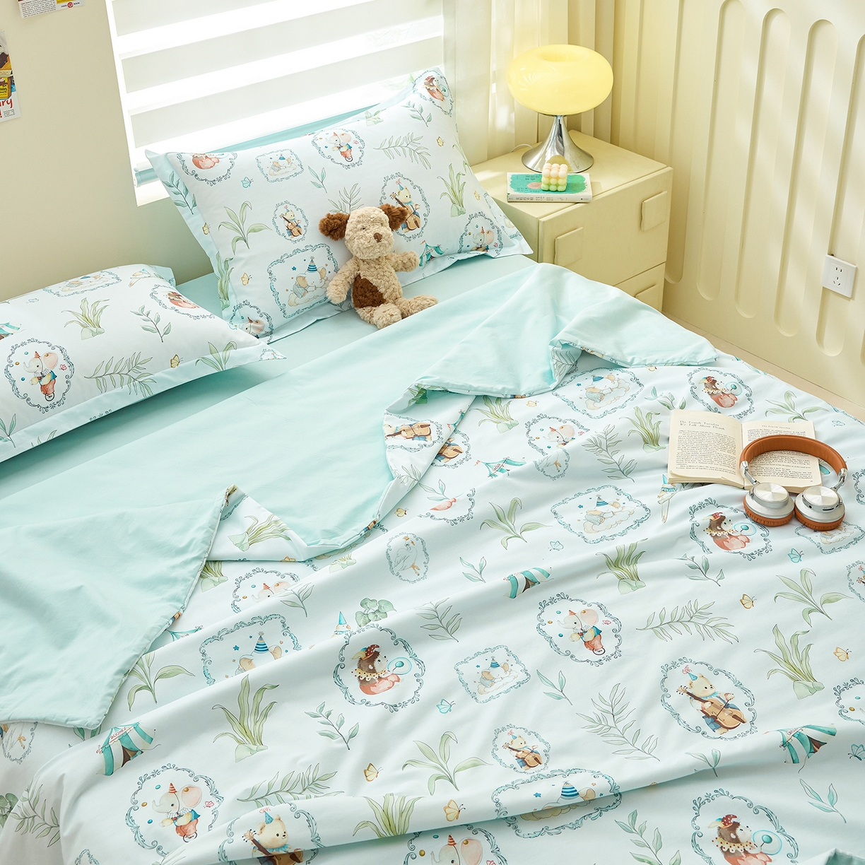 91家纺网 家纺一手货源 找家纺 元元家居（元元被业） 2026新款全棉纯棉13372印花两用夏被夏凉被空调被 乐园绿