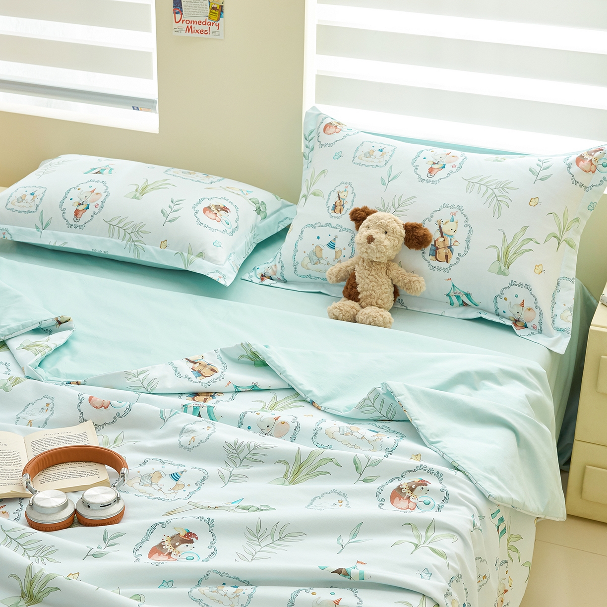 91家纺网 家纺一手货源 找家纺 元元家居（元元被业） 2026新款全棉纯棉13372印花两用夏被夏凉被空调被 乐园绿