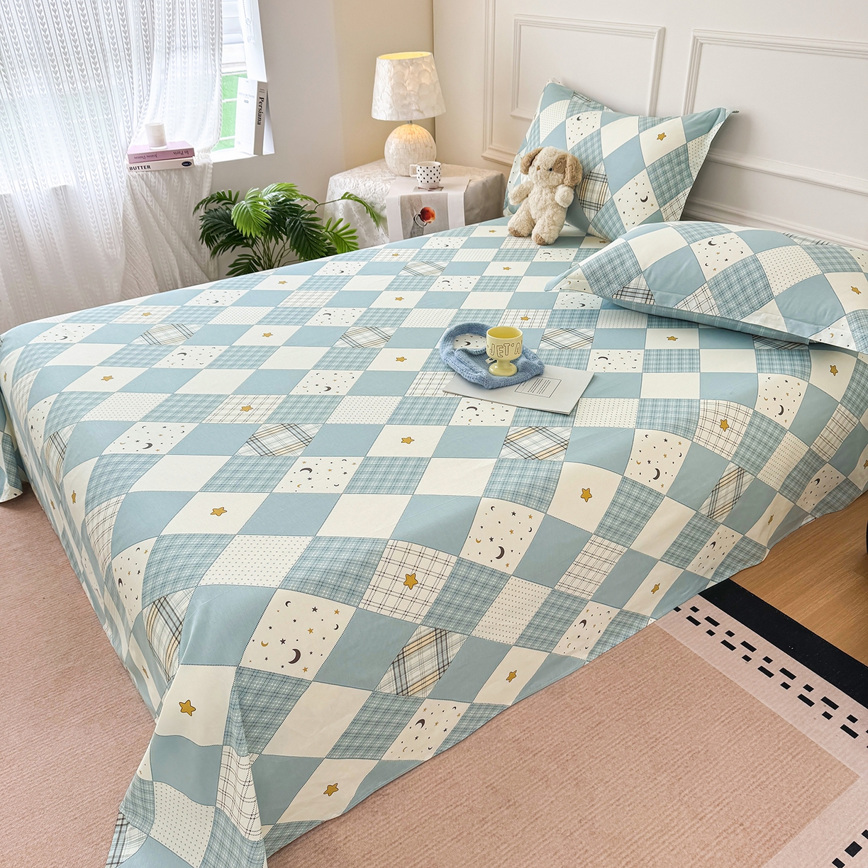 91家纺网 家纺一手货源 找家纺 壹贝家纺 2026新款全棉喷气印花床单系列 星空