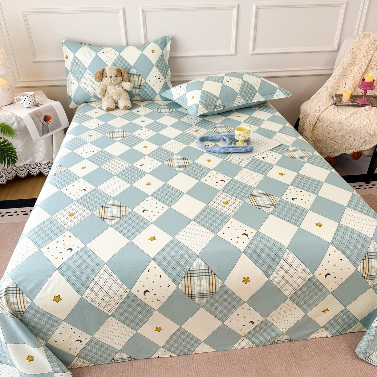 91家纺网 家纺一手货源 找家纺 壹贝家纺 2026新款全棉喷气印花床单系列 星空