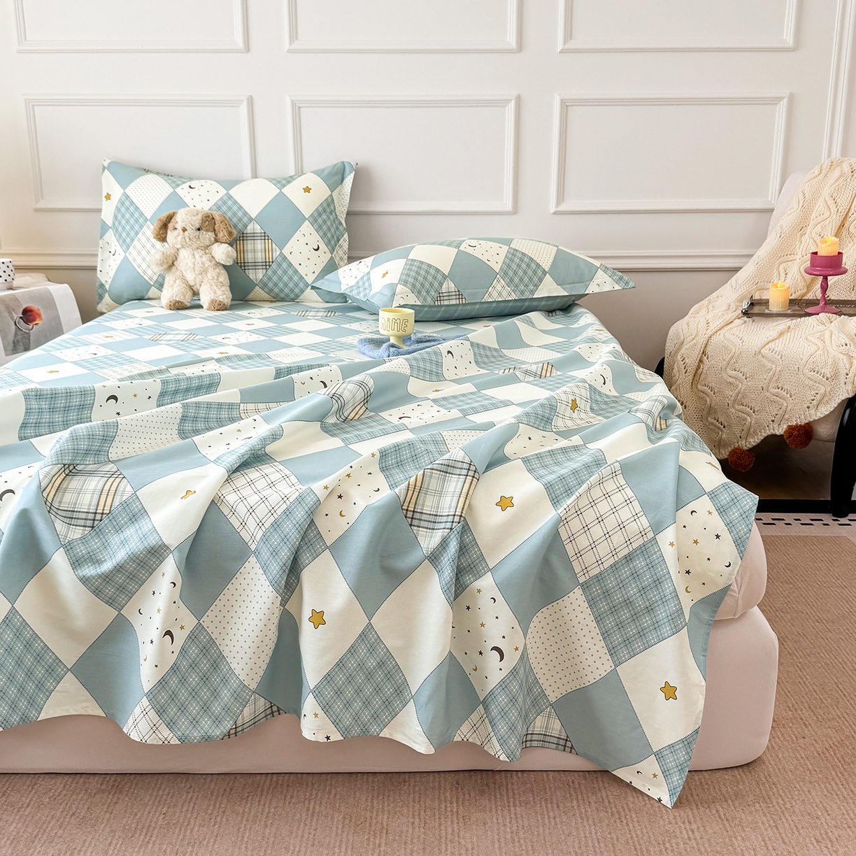 91家纺网 家纺一手货源 找家纺 壹贝家纺 2026新款全棉喷气印花床单系列 星空