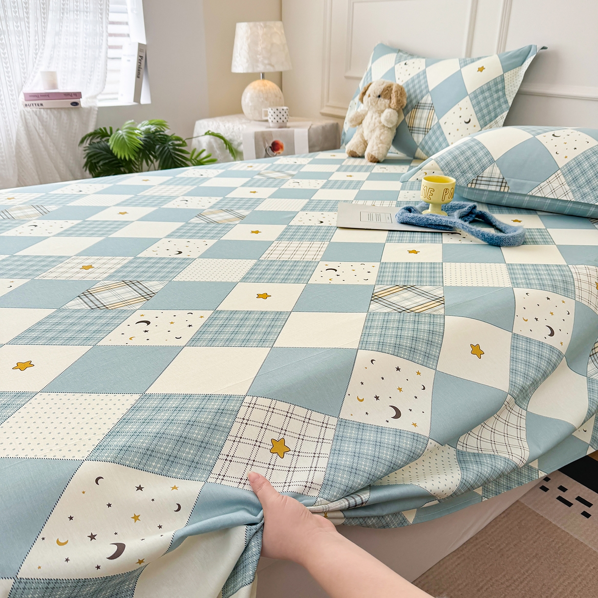 91家纺网 家纺一手货源 找家纺 壹贝家纺 2026新款全棉喷气印花床单系列 星空