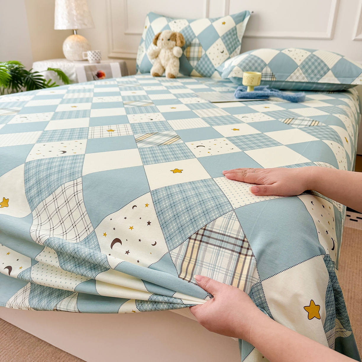 91家纺网 家纺一手货源 找家纺 壹贝家纺 2026新款全棉喷气印花床单系列 星空