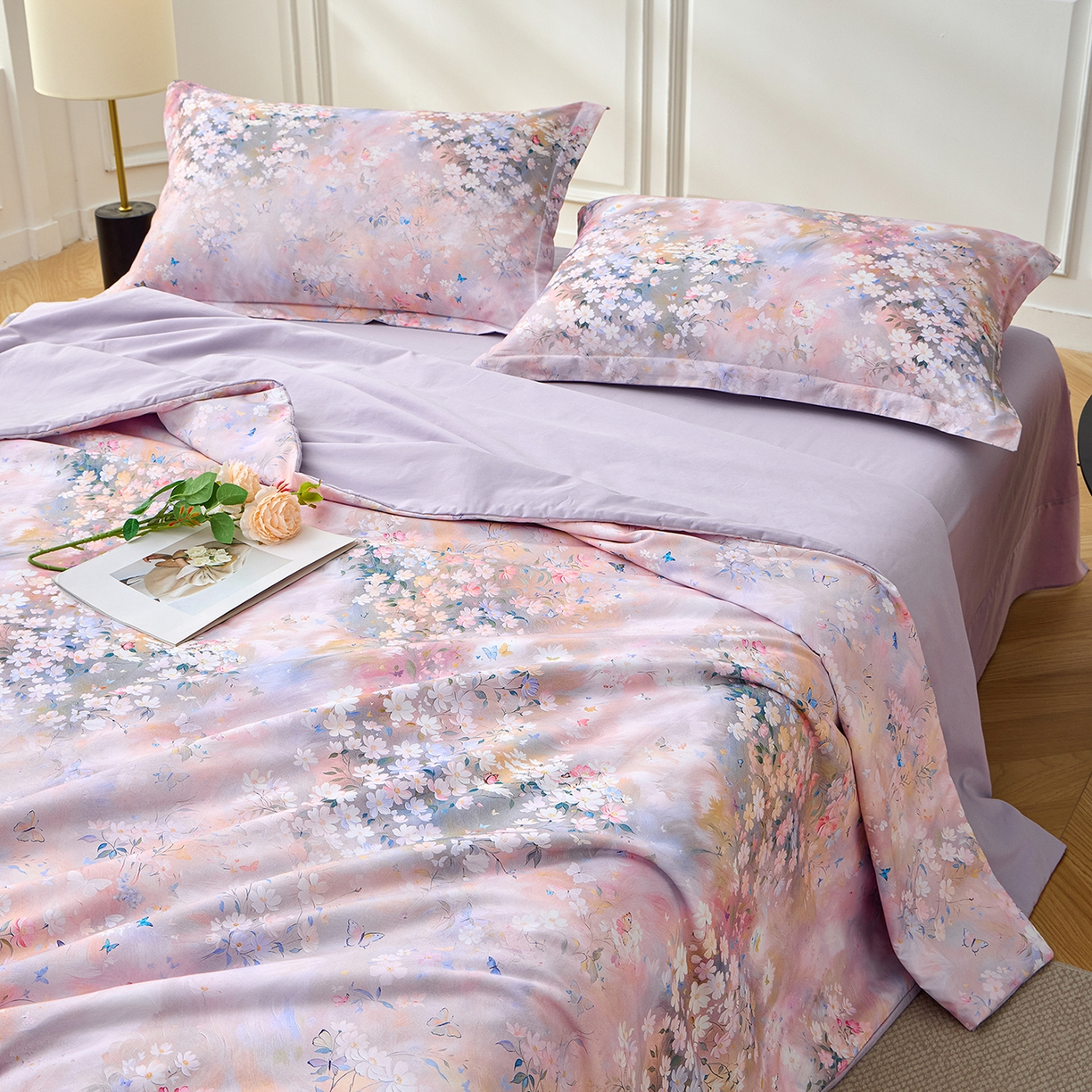 91家纺网 家纺一手货源 找家纺 元元家居（元元被业） 2026新款全棉纯棉13372印花两用夏被夏凉被空调被 时光