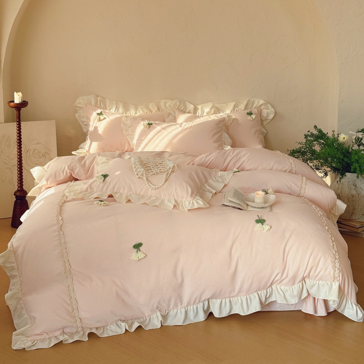 91家纺网 家纺一手货源 找家纺 （总）庭笙 2025新款加厚牛奶绒8斤/9斤纯色蓄热保暖四件套-米莱