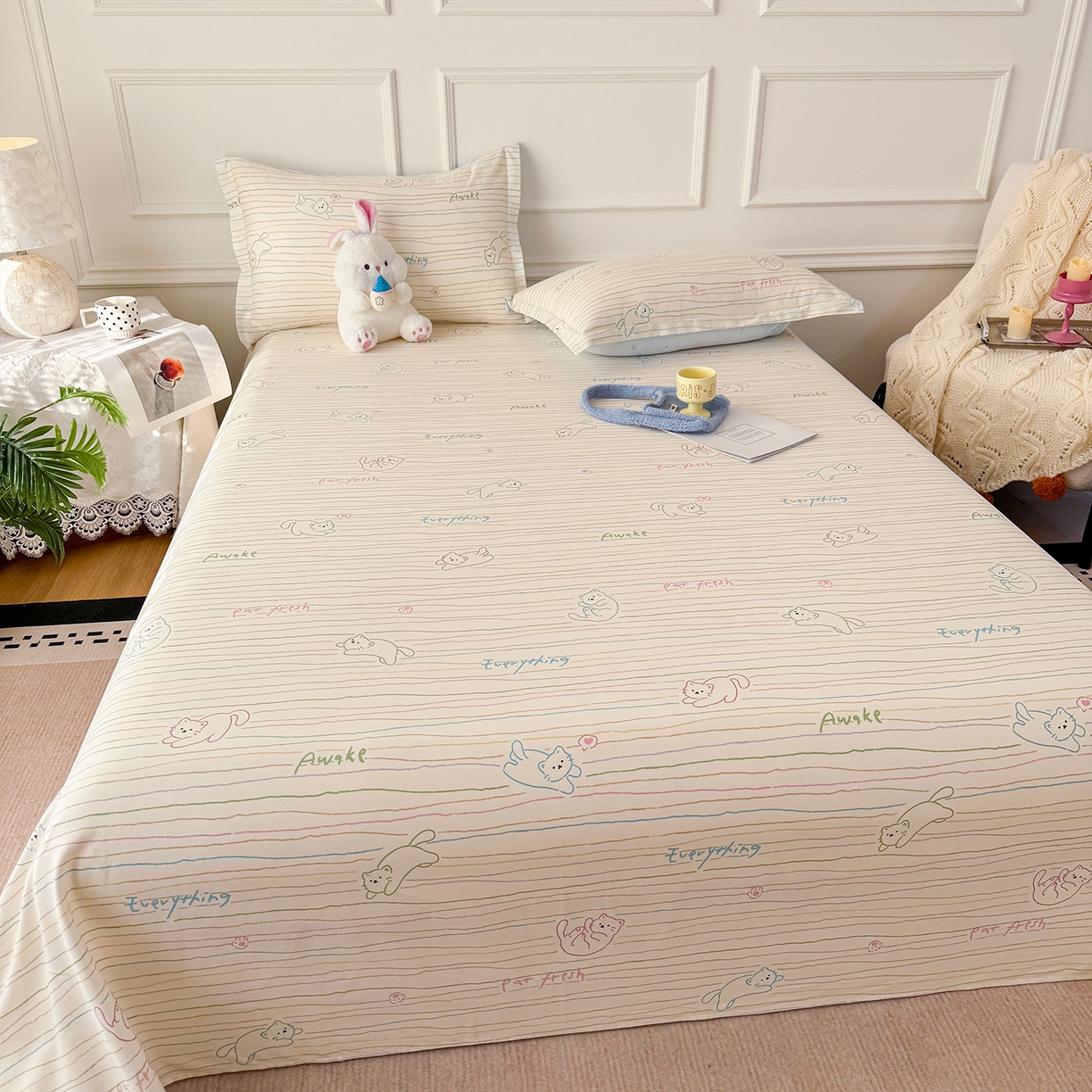 91家纺网 家纺一手货源 找家纺 壹贝家纺 2026新款全棉喷气印花床单系列 招财猫