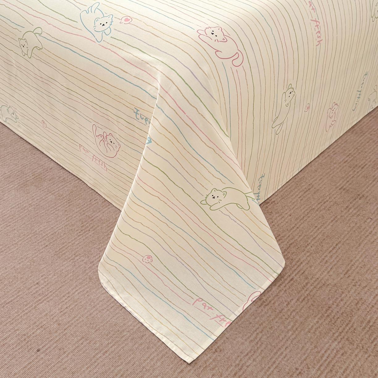 91家纺网 家纺一手货源 找家纺 壹贝家纺 2026新款全棉喷气印花床单系列 招财猫