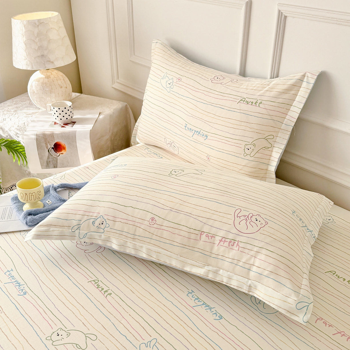 91家纺网 家纺一手货源 找家纺 壹贝家纺 2026新款全棉喷气印花床单系列 招财猫