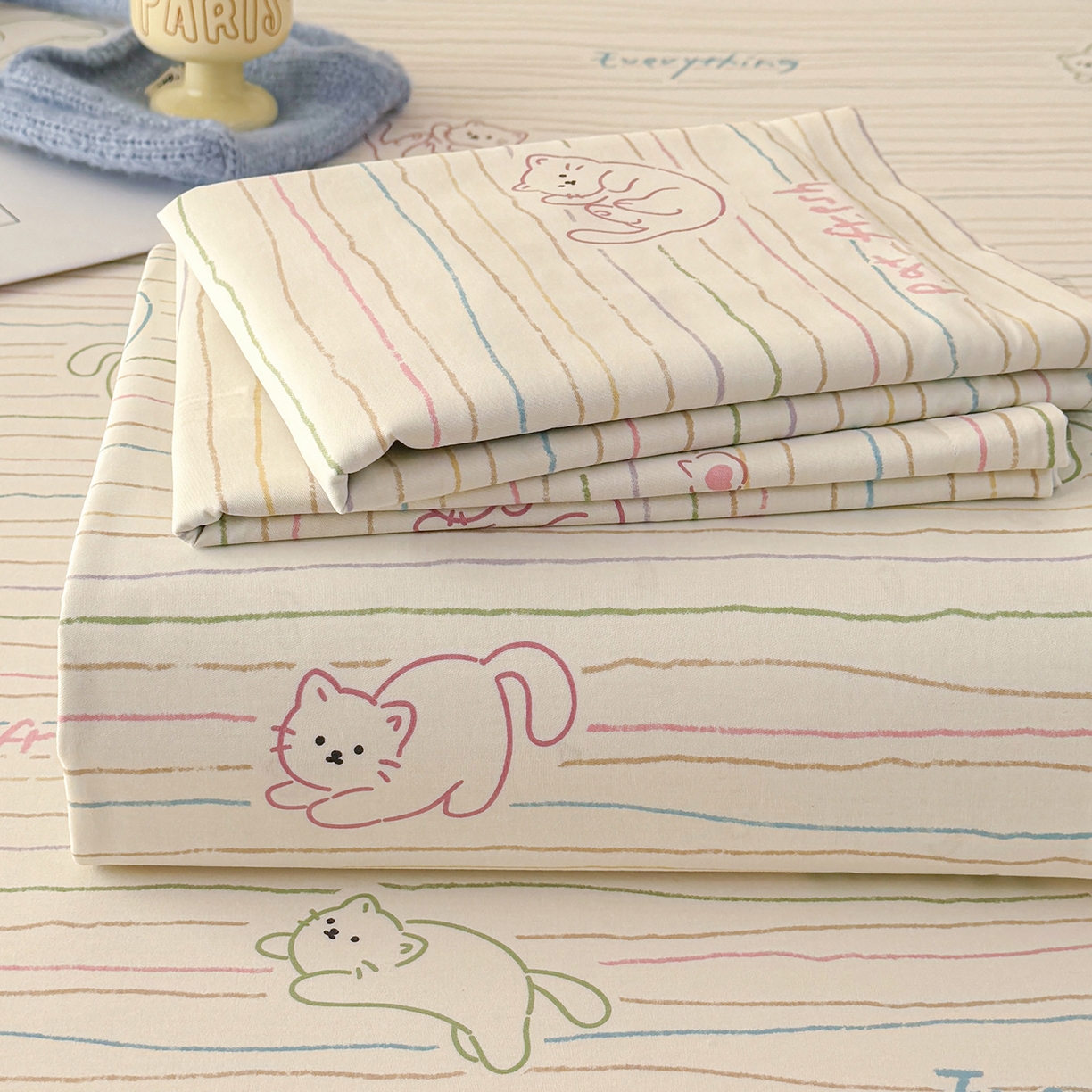 91家纺网 家纺一手货源 找家纺 壹贝家纺 2026新款全棉喷气印花床单系列 招财猫