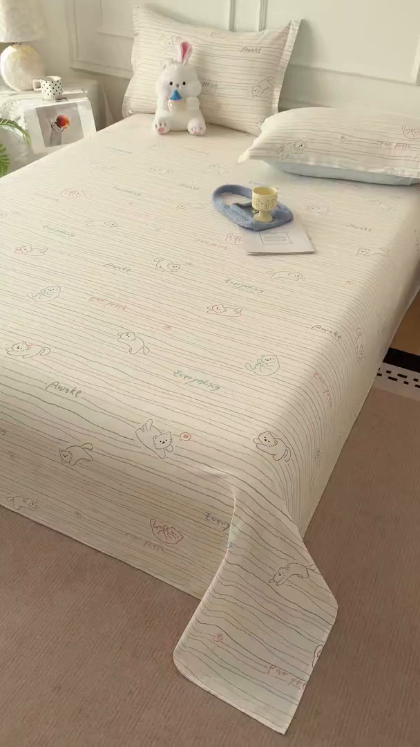 91家纺网 家纺一手货源 找家纺 壹贝家纺 2026新款全棉喷气印花床单系列 招财猫