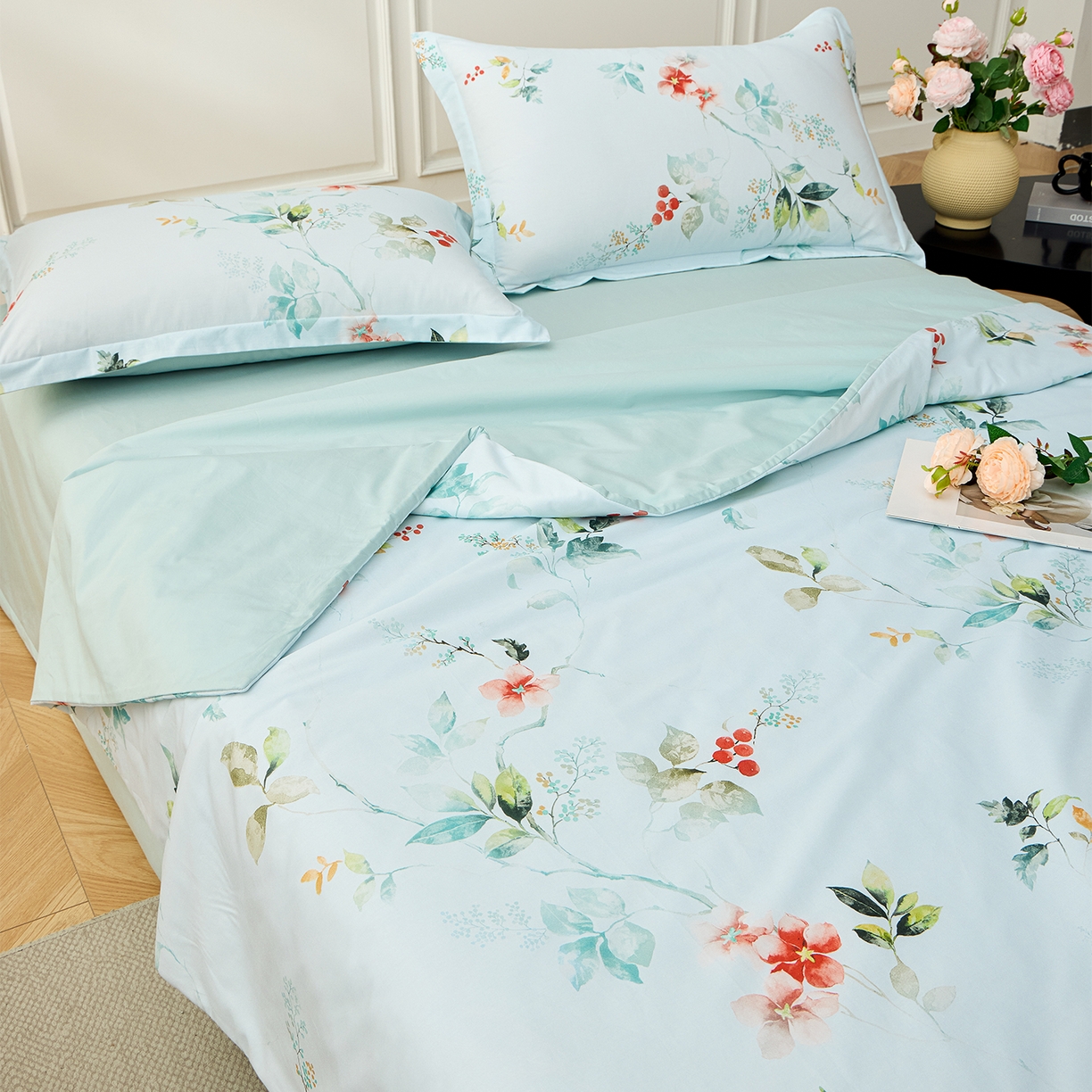 91家纺网 家纺一手货源 找家纺 元元家居（元元被业） 2026新款全棉纯棉13372印花两用夏被夏凉被空调被 有枝