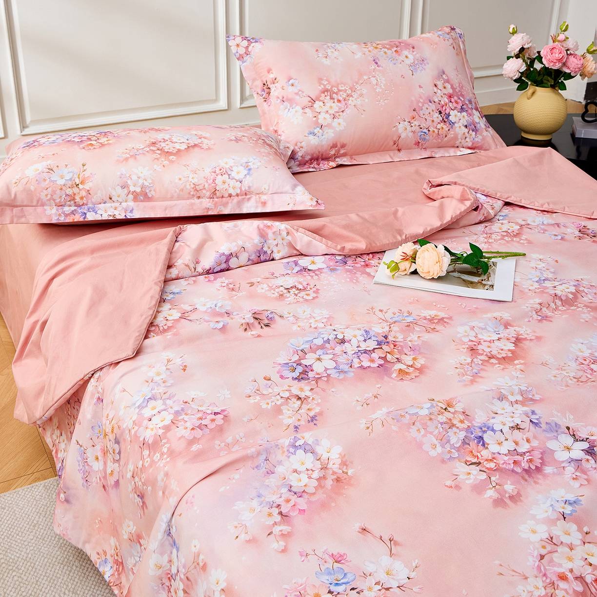 91家纺网 家纺一手货源 找家纺 元元家居（元元被业） 2026新款全棉纯棉13372印花两用夏被夏凉被空调被 月棠