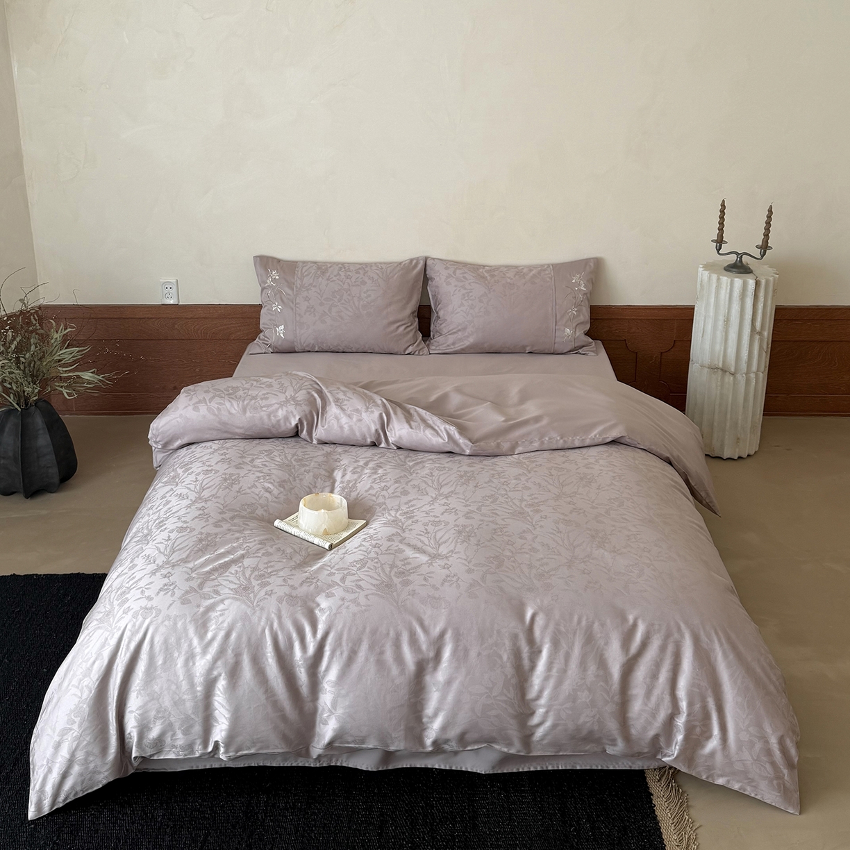 91家纺网 家纺一手货源 找家纺 （总）鹿班家居 2026春季新品100S长绒棉提花刺绣系列四件套-花盏（标准会员-20元）