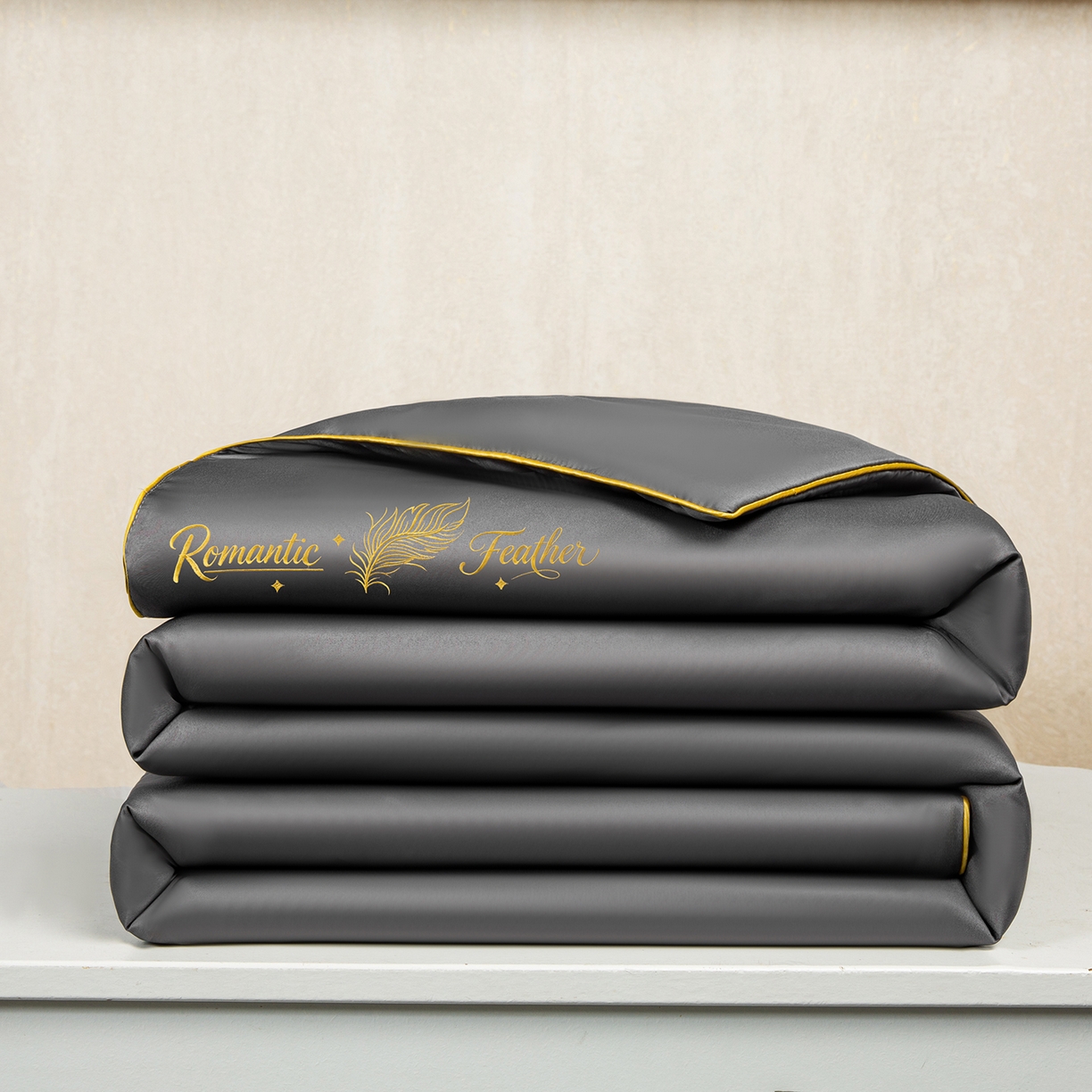 91家纺网 家纺一手货源 找家纺 欢乐季 2026新款A类水洗冰丝羽毛刺绣夏被夏凉被空调被四件套 高级灰