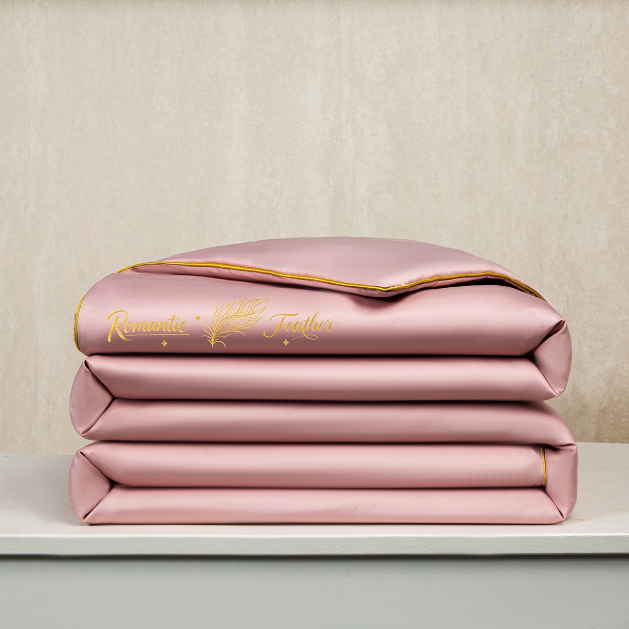 91家纺网 家纺一手货源 找家纺 欢乐季 2026新款A类水洗冰丝羽毛刺绣夏被夏凉被空调被四件套 藕粉