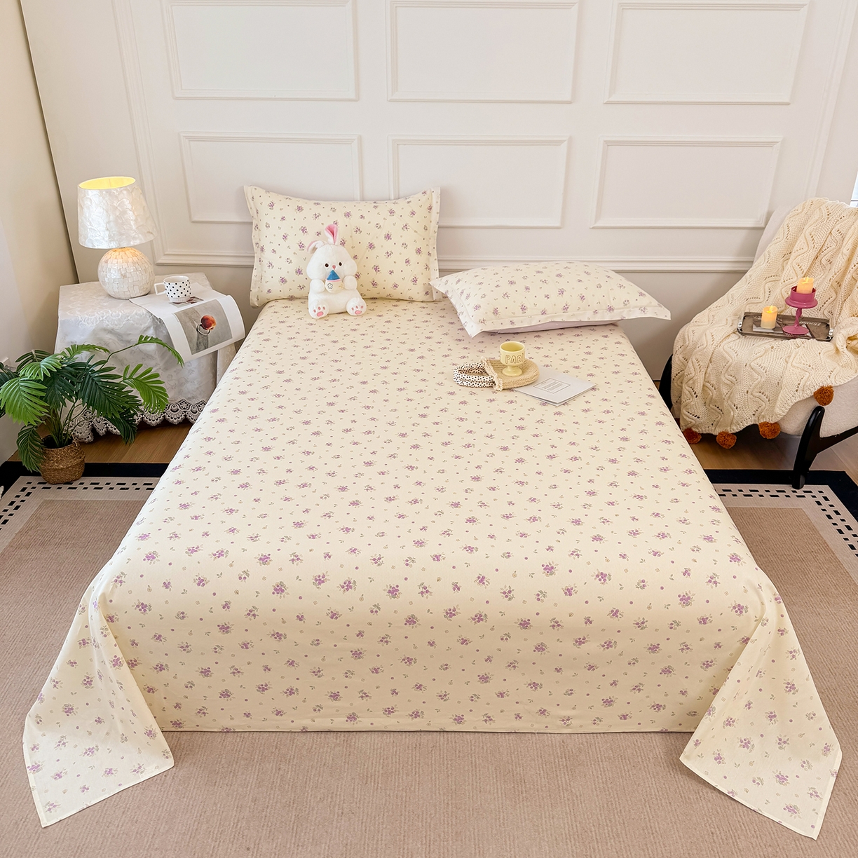 壹贝家纺 2026新款全棉喷气印花床单系列 紫汀兰