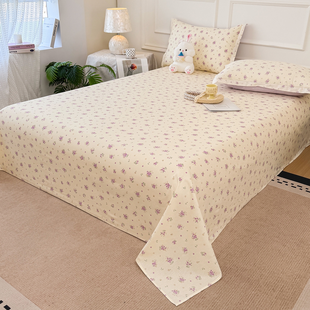 91家纺网 家纺一手货源 找家纺 壹贝家纺 2026新款全棉喷气印花床单系列 紫汀兰