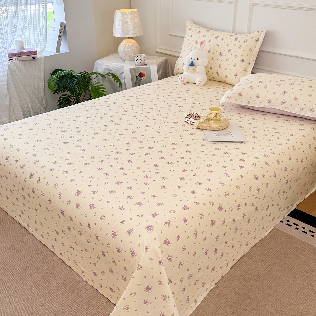 91家纺网 家纺一手货源 找家纺 壹贝家纺 2026新款全棉喷气印花床单系列 紫汀兰