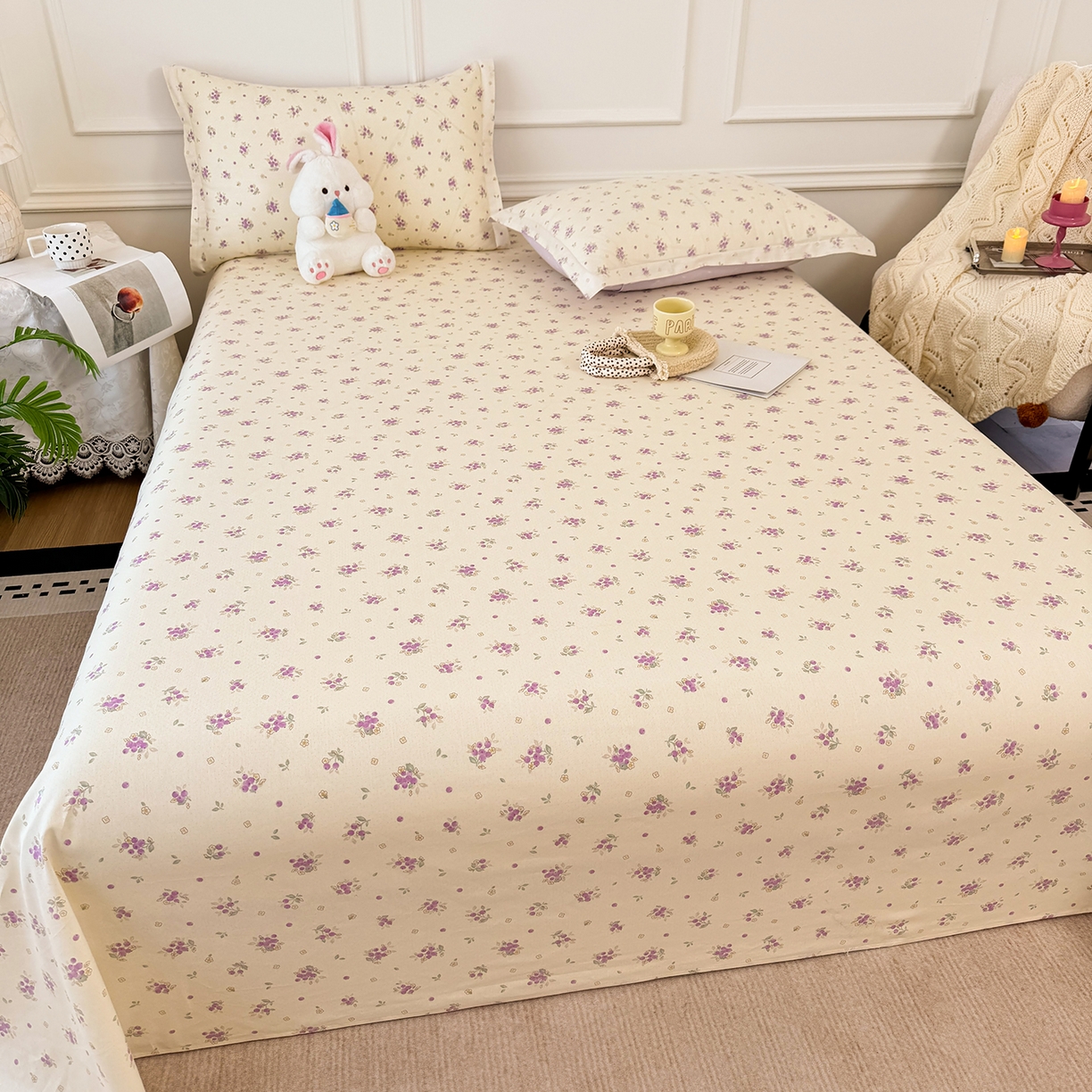 91家纺网 家纺一手货源 找家纺 壹贝家纺 2026新款全棉喷气印花床单系列 紫汀兰