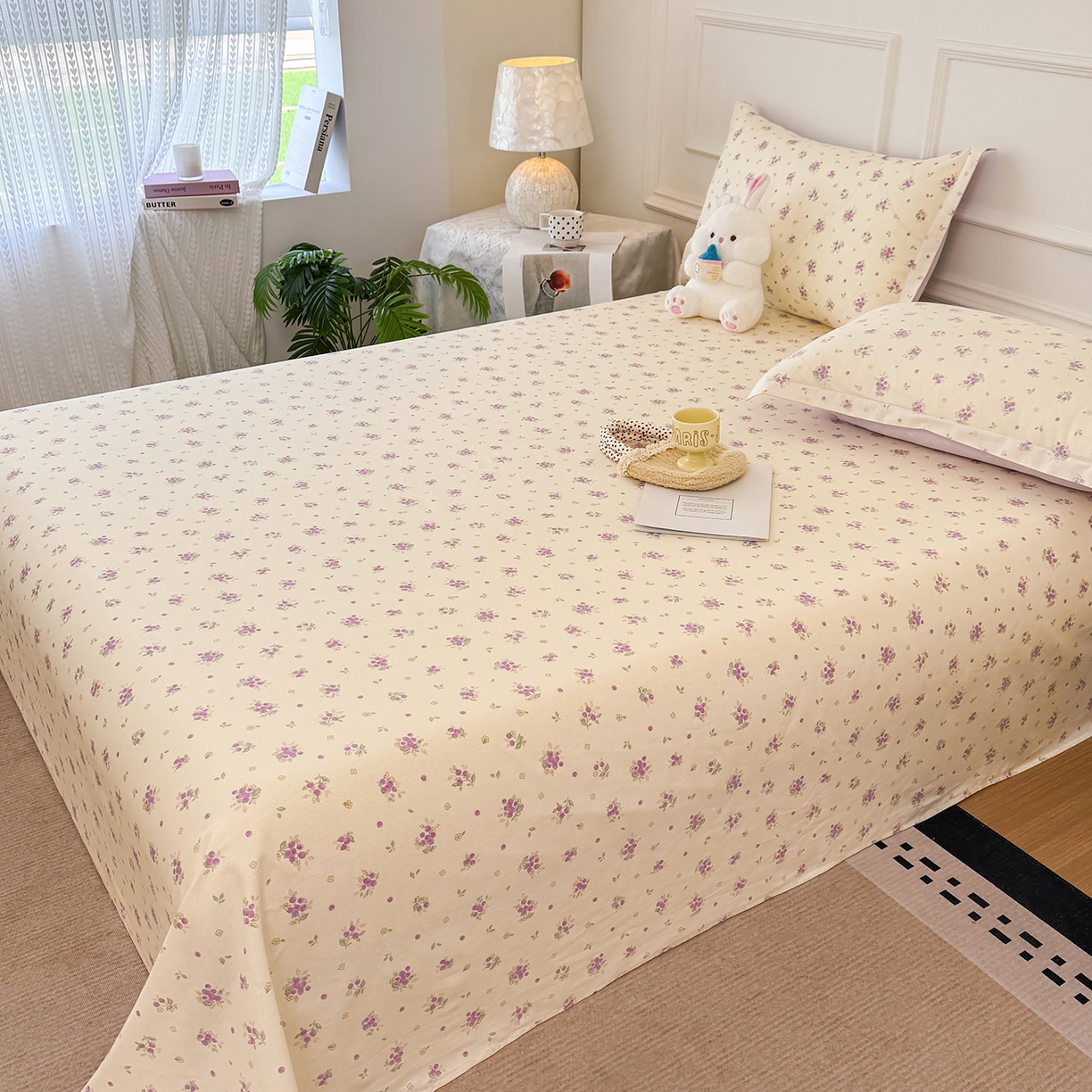 91家纺网 家纺一手货源 找家纺 壹贝家纺 2026新款全棉喷气印花床单系列 紫汀兰