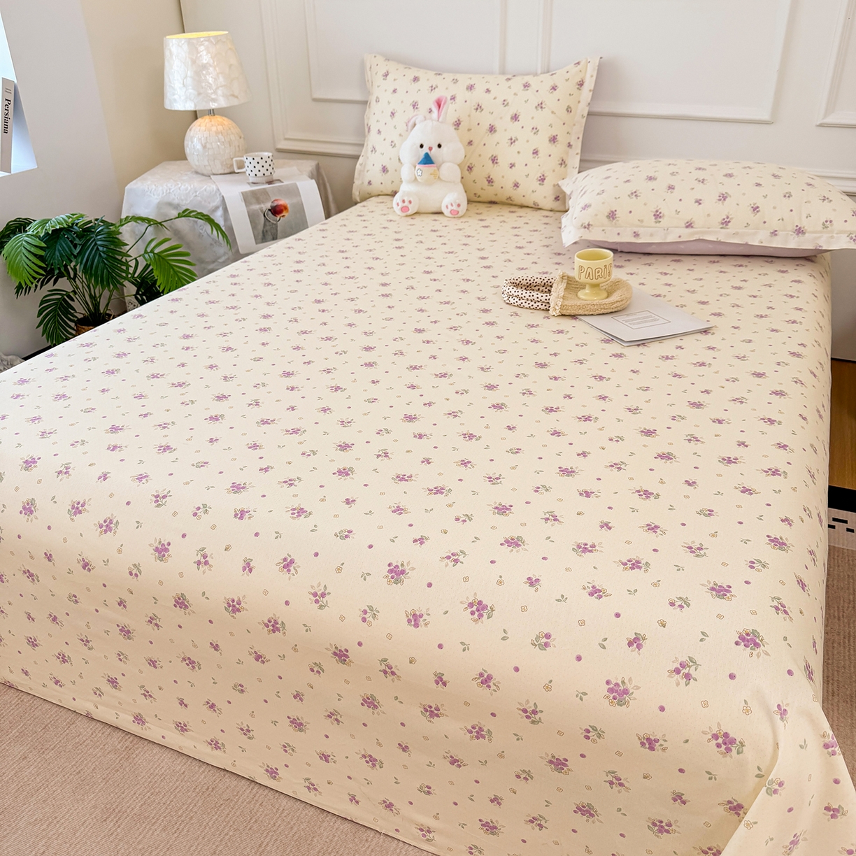 91家纺网 家纺一手货源 找家纺 壹贝家纺 2026新款全棉喷气印花床单系列 紫汀兰