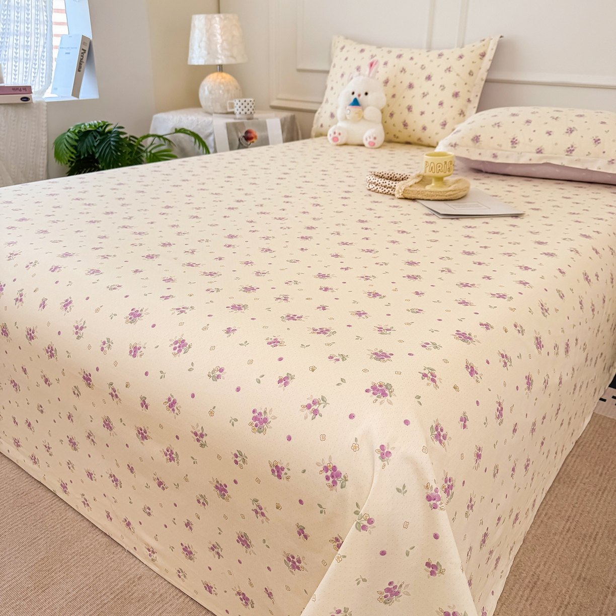 91家纺网 家纺一手货源 找家纺 壹贝家纺 2026新款全棉喷气印花床单系列 紫汀兰