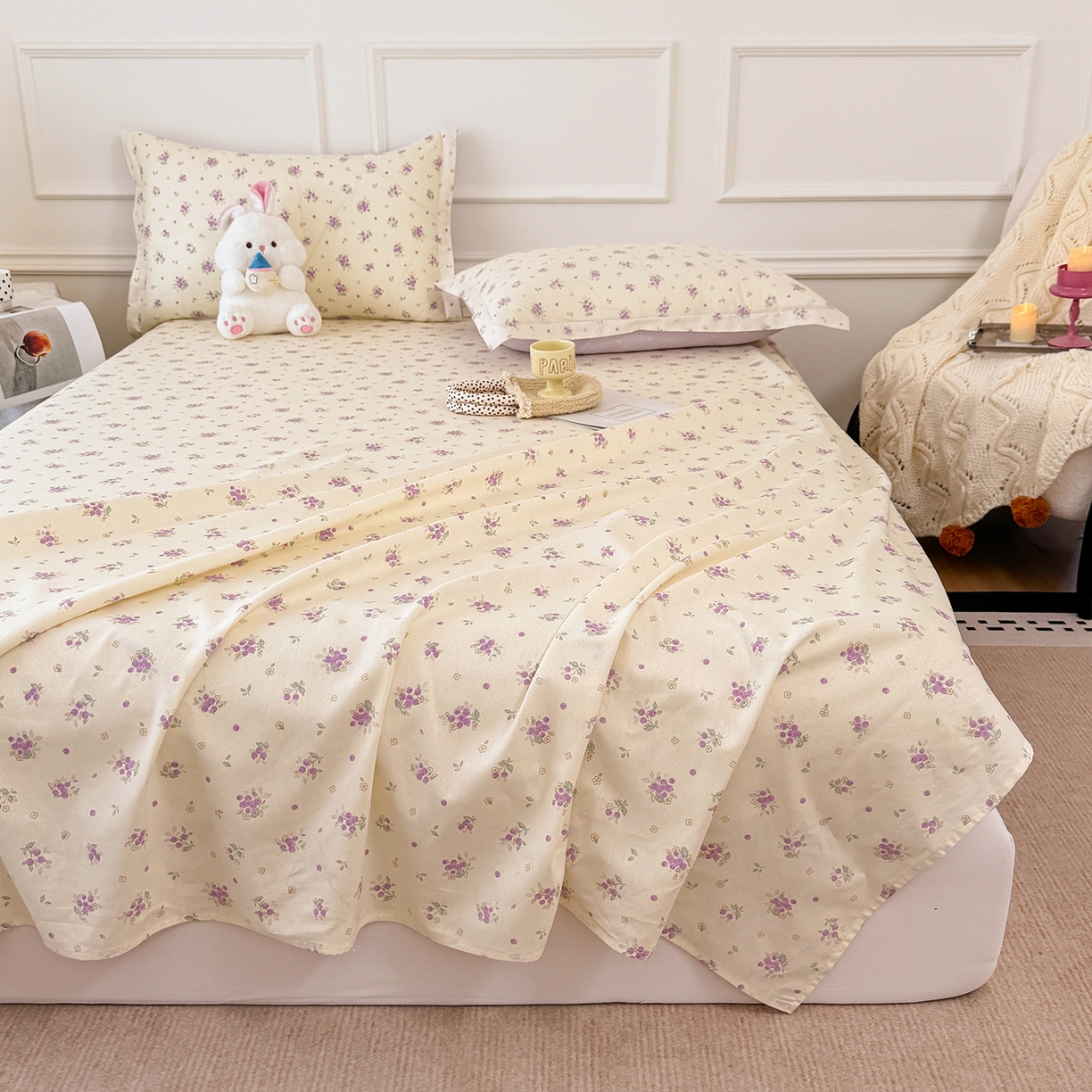 91家纺网 家纺一手货源 找家纺 壹贝家纺 2026新款全棉喷气印花床单系列 紫汀兰